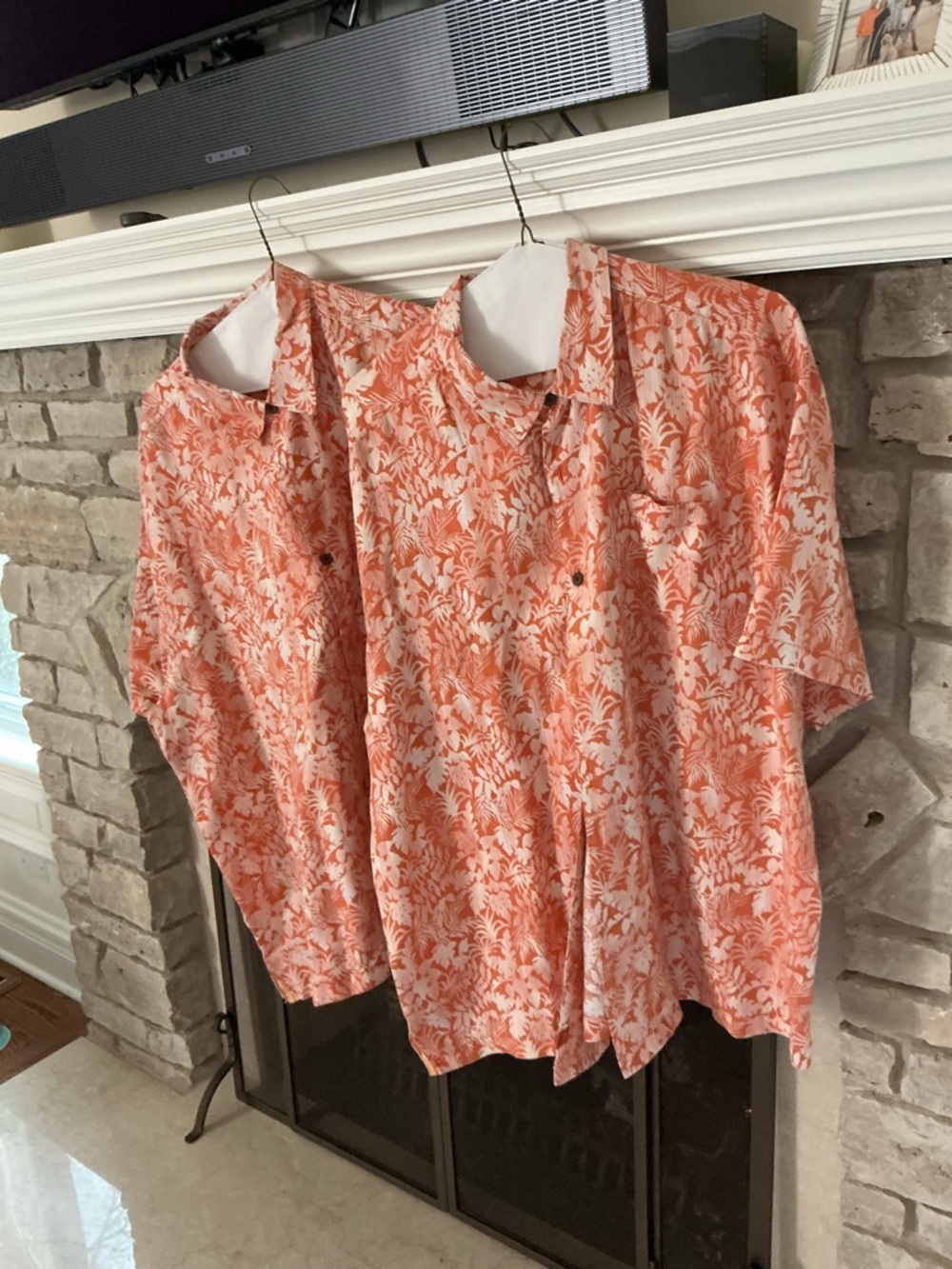 Tommy Bahama Coral and White Floral Short-Sleeve Button-Down Shirt
